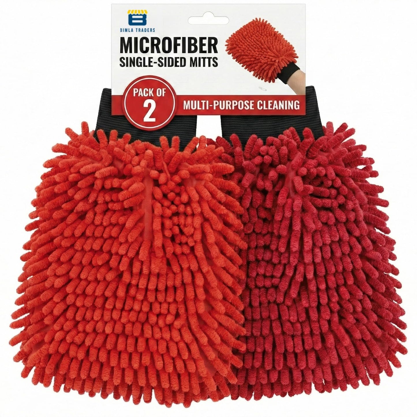 Bimla Traders Microfibre Wash Mitt Cleaning Gloves | Heavy-Duty Quality | Super Absorbent | Extra Large.