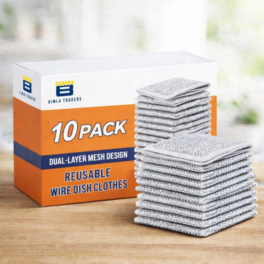 Bimla Traders Stainless Steel Non-Scratch Dish Cleaning Cloth | Reusable Wire Scrubber for Tough Grease on Utensils, Sinks & Counters | Wet & Dry Cleaning