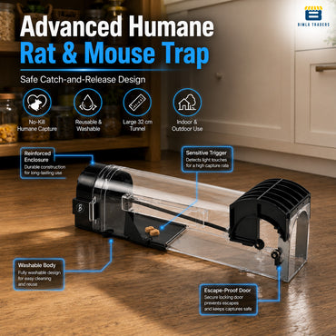 Bimla Traders Advanced Humane Rat & Mouse Trap | 32 cm Large Reusable Cage | No-Kill Catch-and-Release Rodent Trap for Indoor & Outdoor Use
