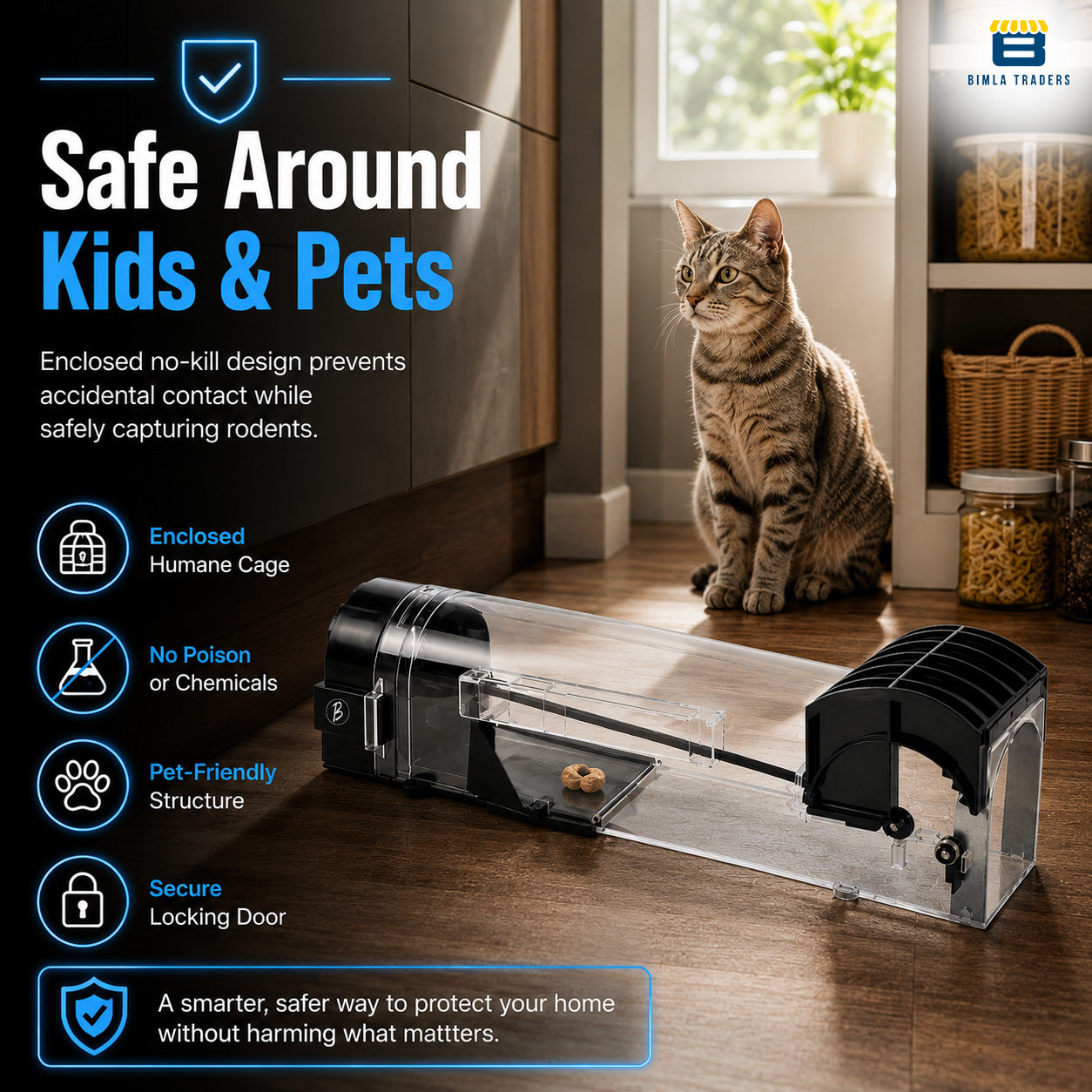 Bimla Traders Advanced Humane Rat & Mouse Trap | 32 cm Large Reusable Cage | No-Kill Catch-and-Release Rodent Trap for Indoor & Outdoor Use