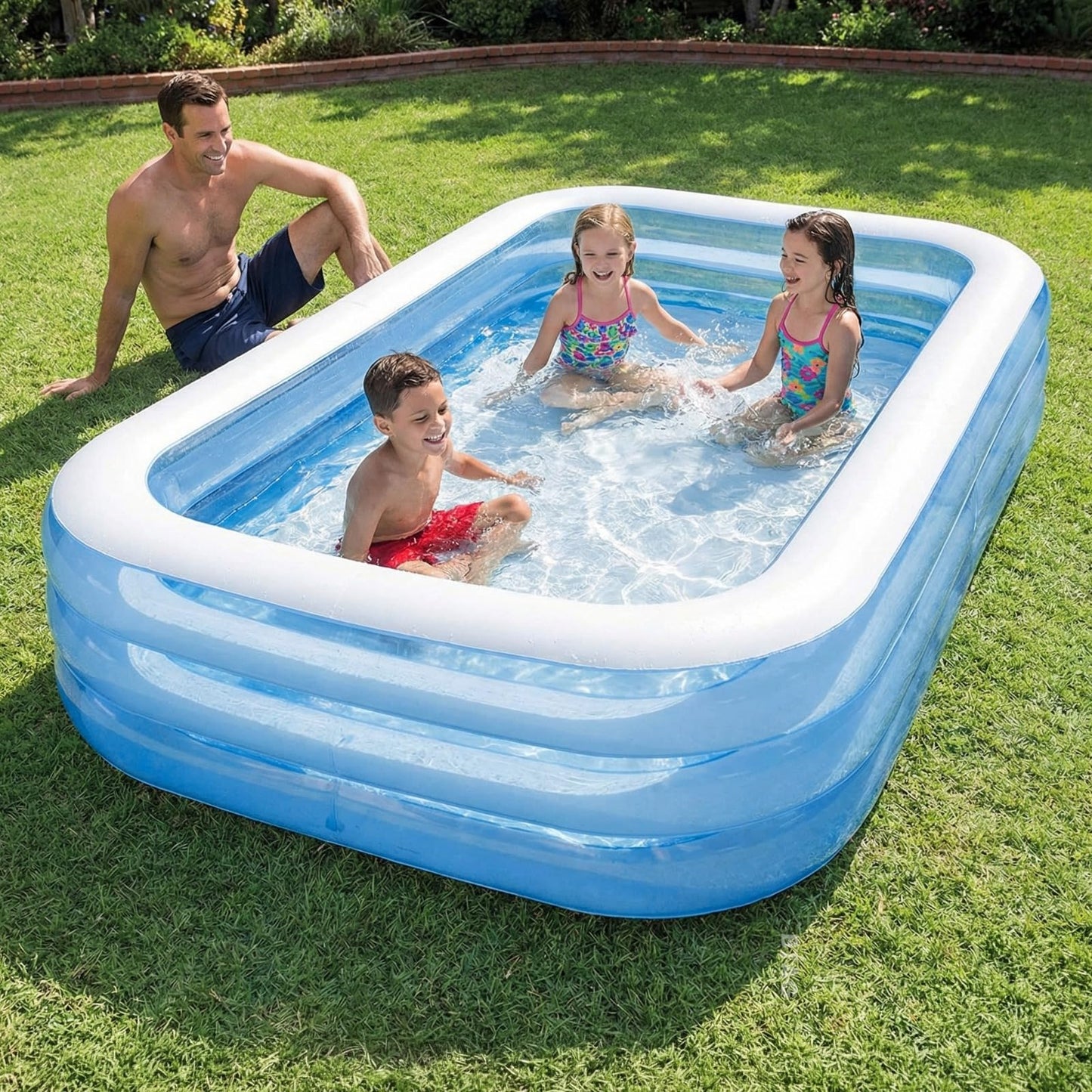 Bimla Traders Premium Inflatable Family Swimming Pool for Kids & Adults | Extra-Large 7 Feet 3-Layer Striped Bath Tub Without Pump, 82x59x23 Inch for Home & Outdoor Use