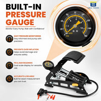 Btag Professional Foot Operated Air Pump | High-Pressure Manual Tyre Inflator with Gauge for Car, Bike & Cycle