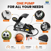 Btag Professional Foot Operated Air Pump | High-Pressure Manual Tyre Inflator with Gauge for Car, Bike & Cycle