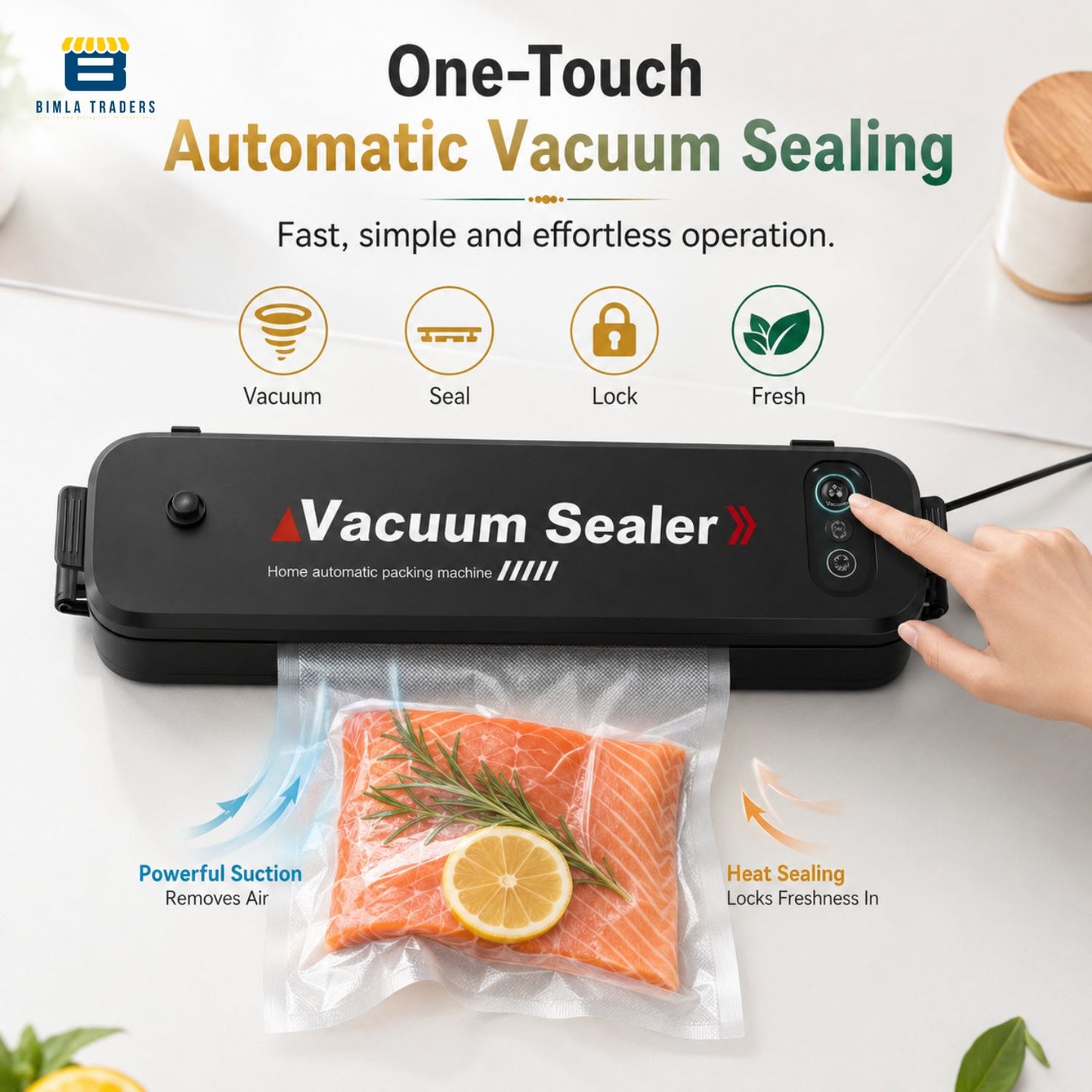 Bimla Traders Vacuum Sealer Machine – Food Preservation & Vacuum Packaging for Snacks, Vegetables, Meat | Small Kitchen Appliance for Home & Garden | Easy Vacuum Sealing for Freshnes. Pack of 1