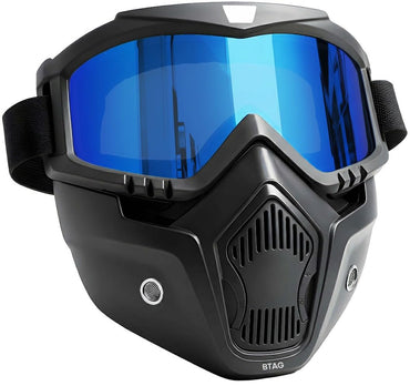 Btag Anti Scratch UV Protective Motorcycle Face Mask with Detachable Goggles | Anti-Fog UV Protection Riding Mask with Removable Breathable Filter