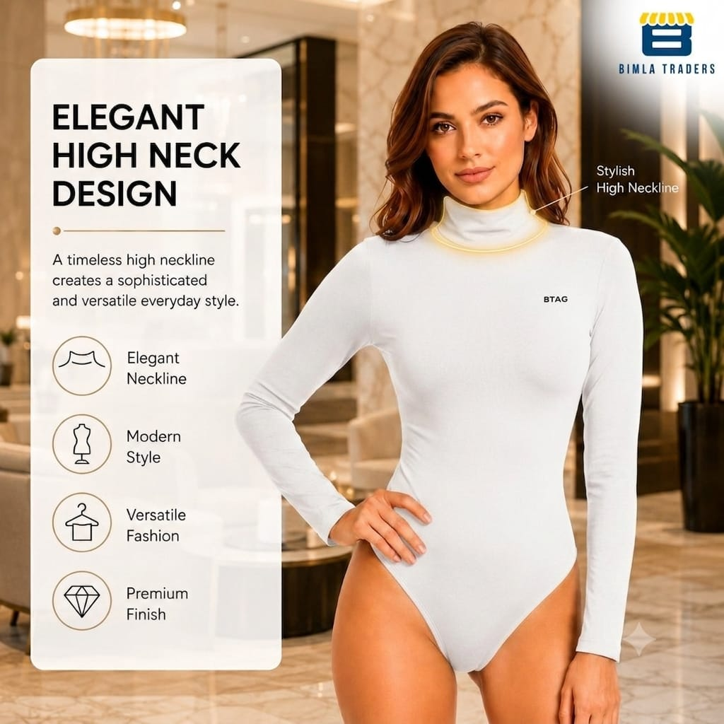 Bimla Traders Women's High Neck Long Sleeve Bodysuit Shapewear – Soft Light Compression Body Shaper