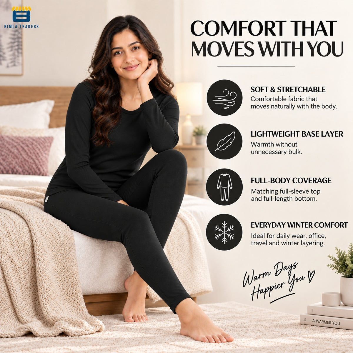 Bimla Traders Women's Thermal Top & Bottom Set | Warm Winter Innerwear