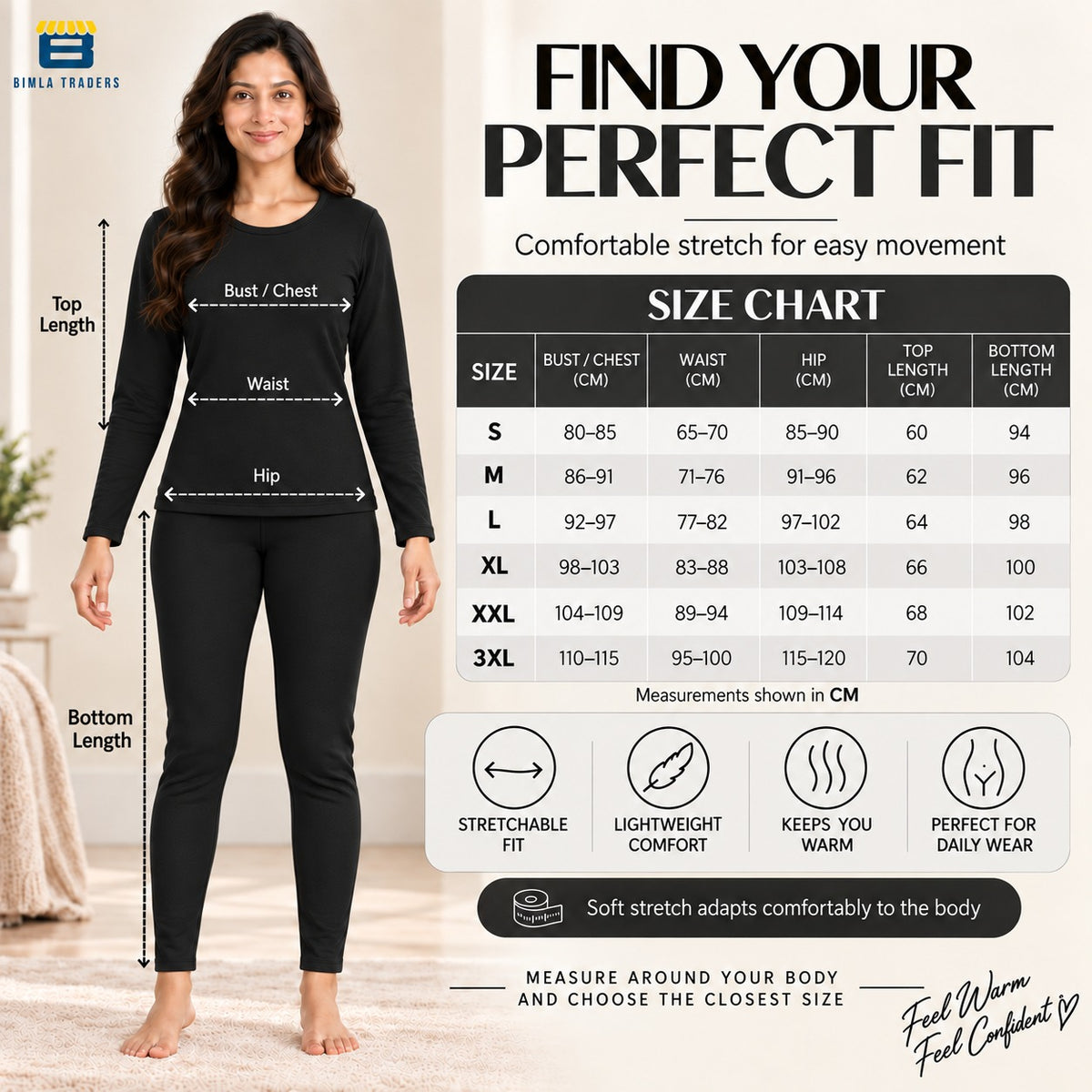 Bimla Traders Women's Thermal Top & Bottom Set | Warm Winter Innerwear