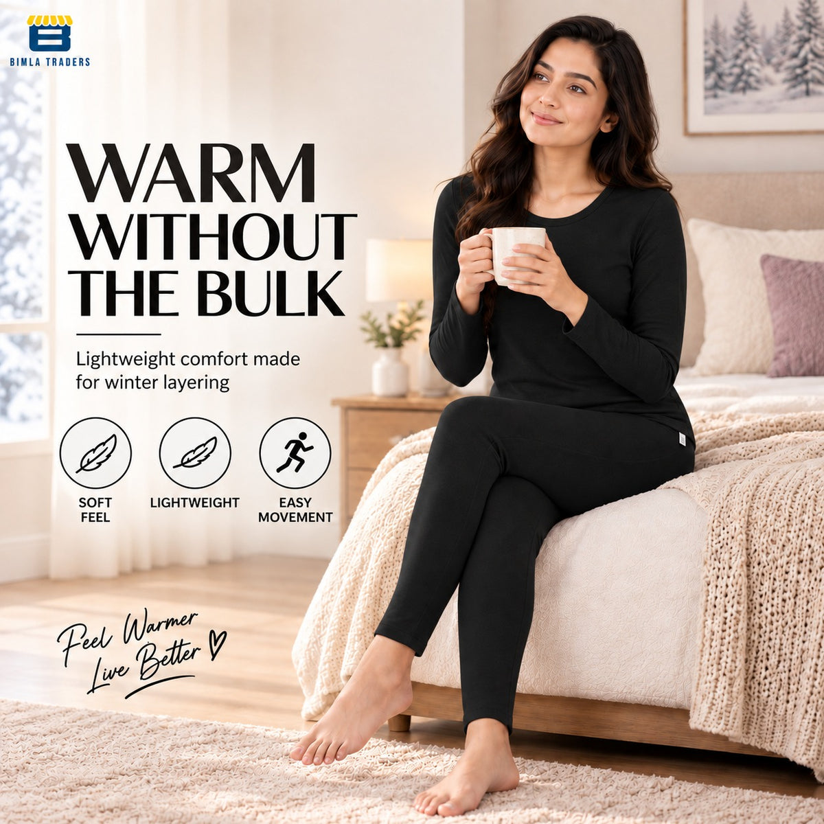 Bimla Traders Women's Thermal Top & Bottom Set | Warm Winter Innerwear