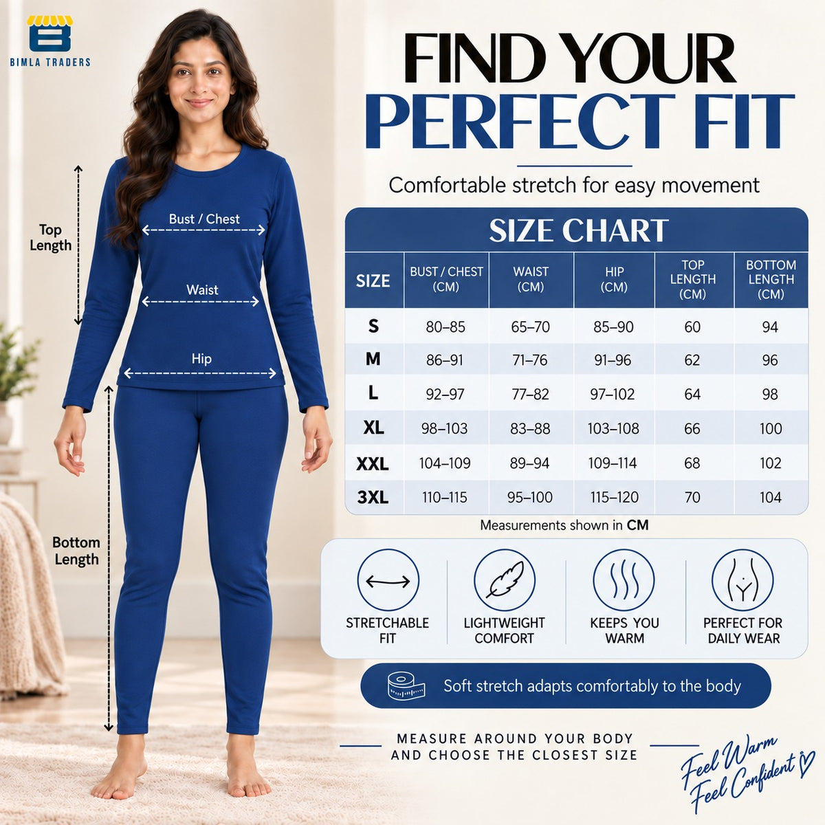 Bimla Traders Women's Thermal Top & Bottom Set | Warm Winter Innerwear