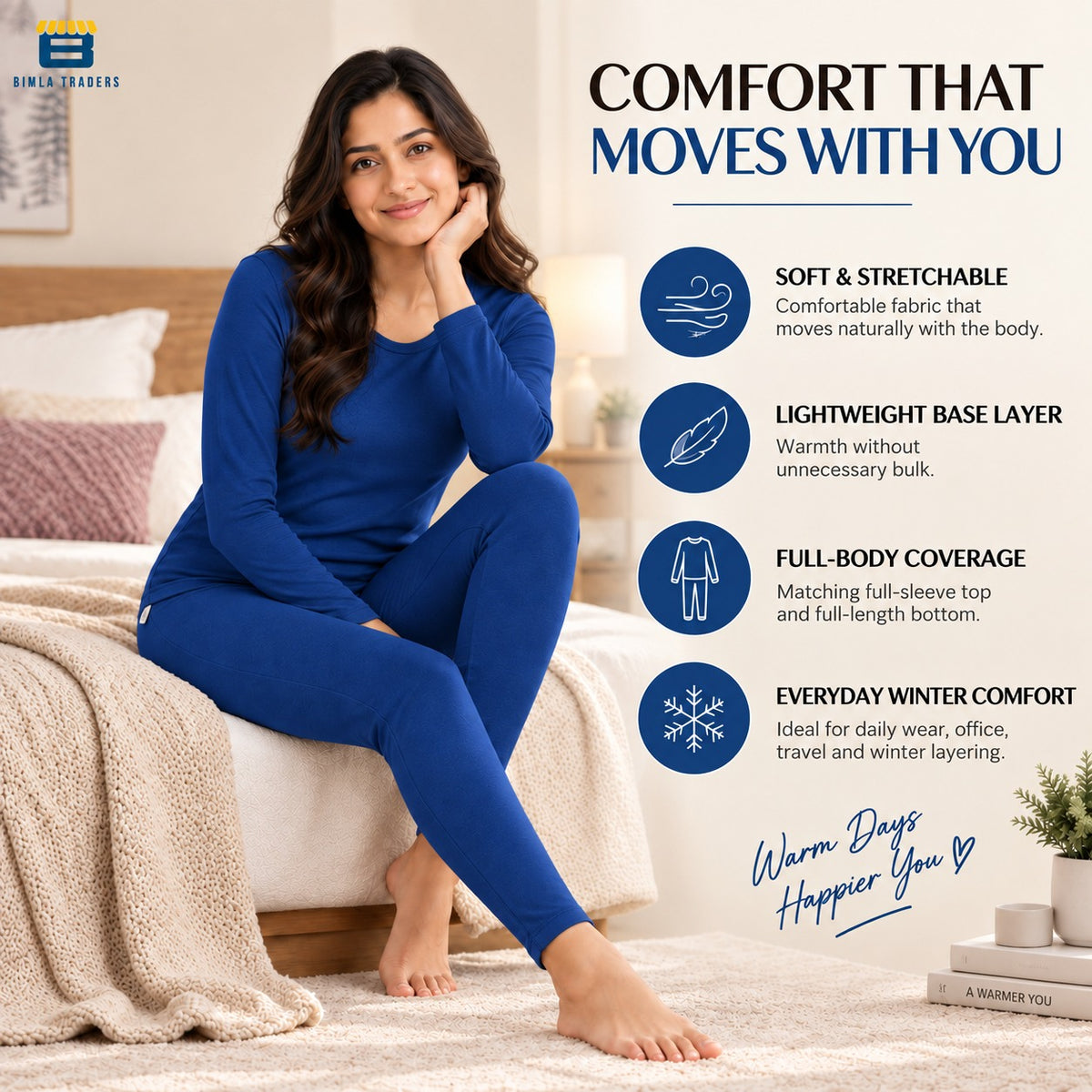 Bimla Traders Women's Thermal Top & Bottom Set | Warm Winter Innerwear