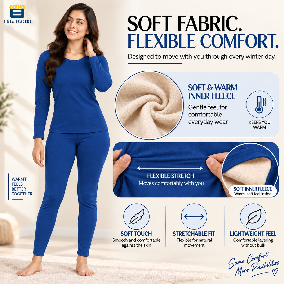 Bimla Traders Women's Thermal Top & Bottom Set | Warm Winter Innerwear