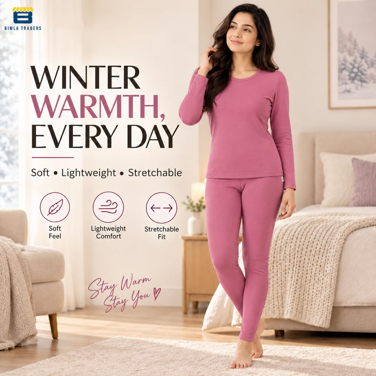 Bimla Traders Women's Thermal Top & Bottom Set | Warm Winter Innerwear
