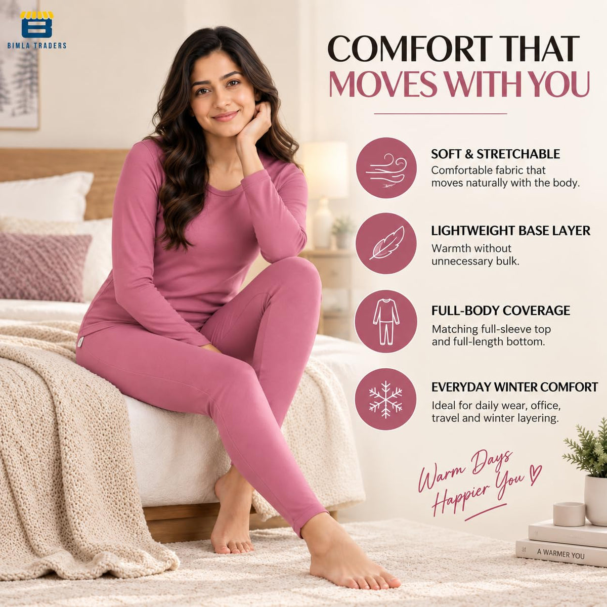Bimla Traders Women's Thermal Top & Bottom Set | Warm Winter Innerwear