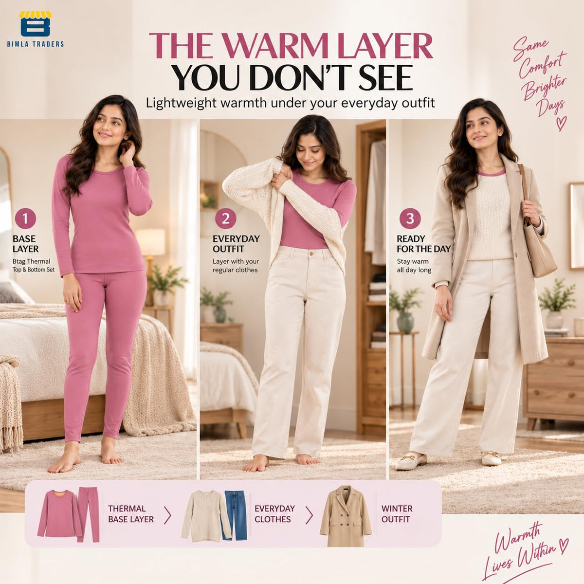 Bimla Traders Women's Thermal Top & Bottom Set | Warm Winter Innerwear