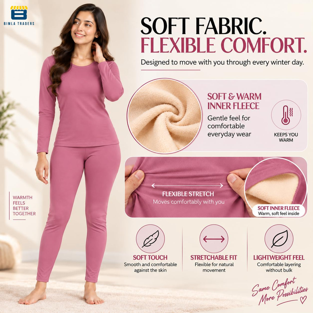 Bimla Traders Women's Thermal Top & Bottom Set | Warm Winter Innerwear