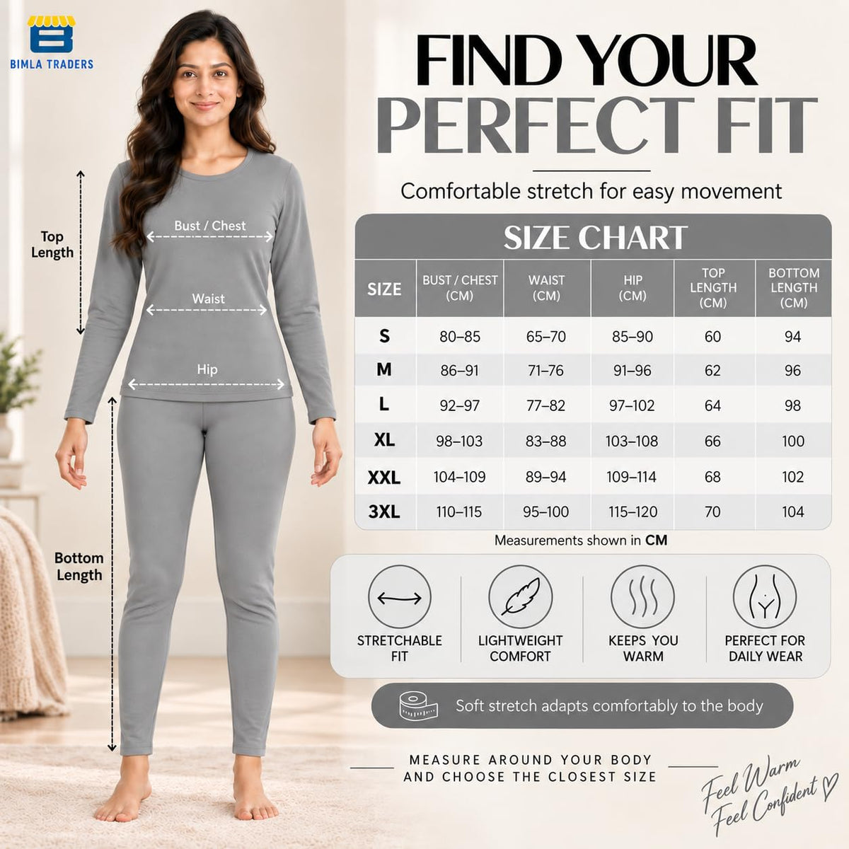 Bimla Traders Women's Thermal Top & Bottom Set | Warm Winter Innerwear