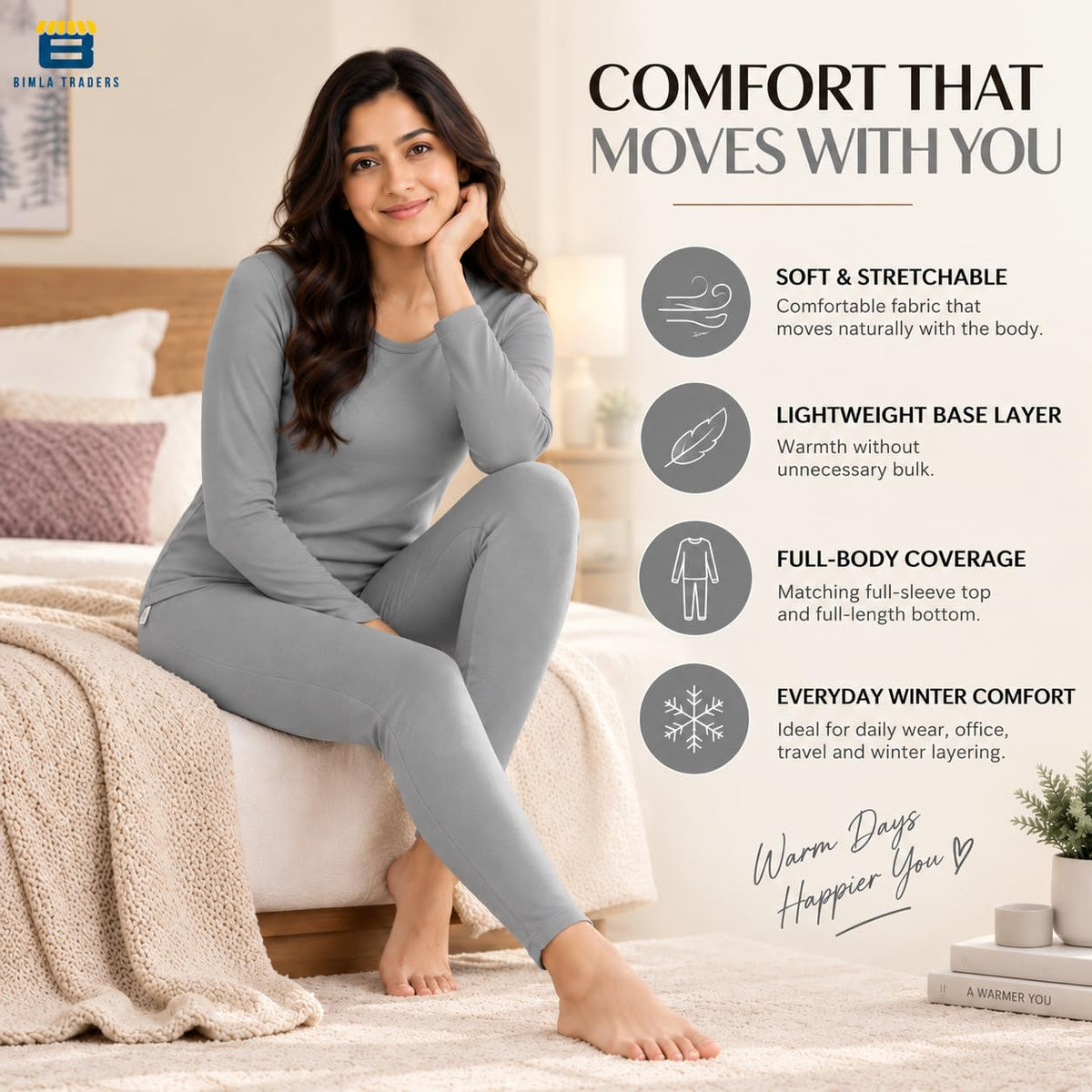 Bimla Traders Women's Thermal Top & Bottom Set | Warm Winter Innerwear