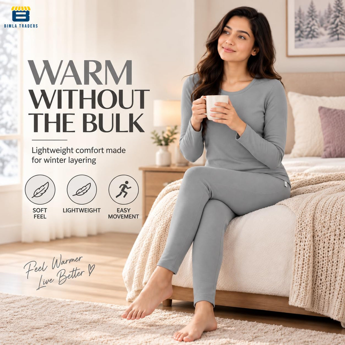 Bimla Traders Women's Thermal Top & Bottom Set | Warm Winter Innerwear