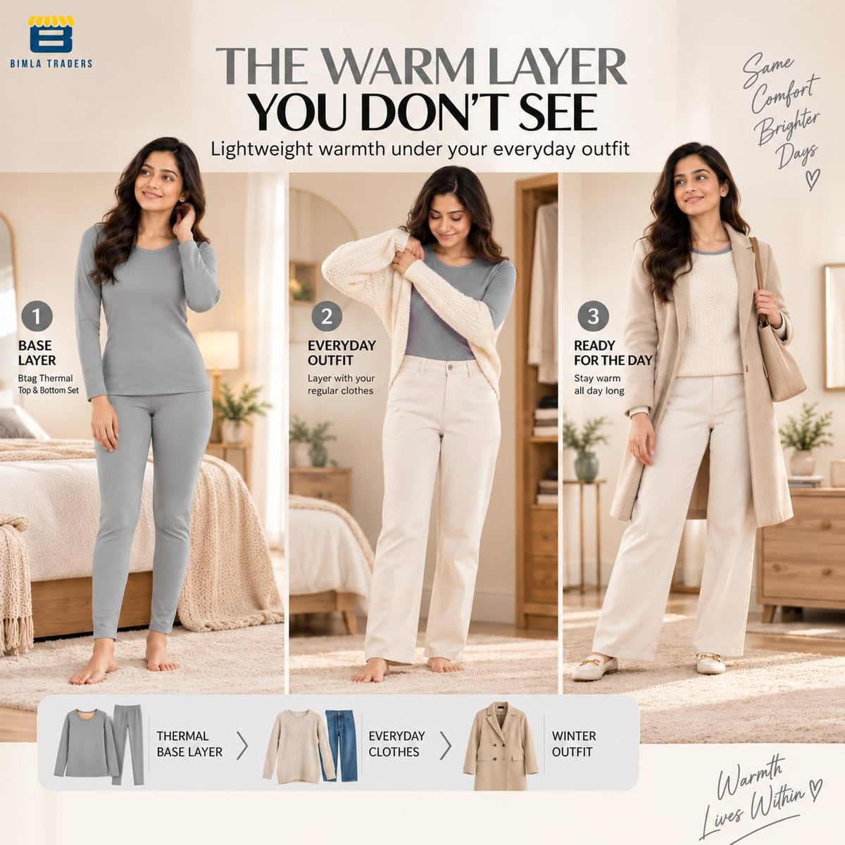 Bimla Traders Women's Thermal Top & Bottom Set | Warm Winter Innerwear