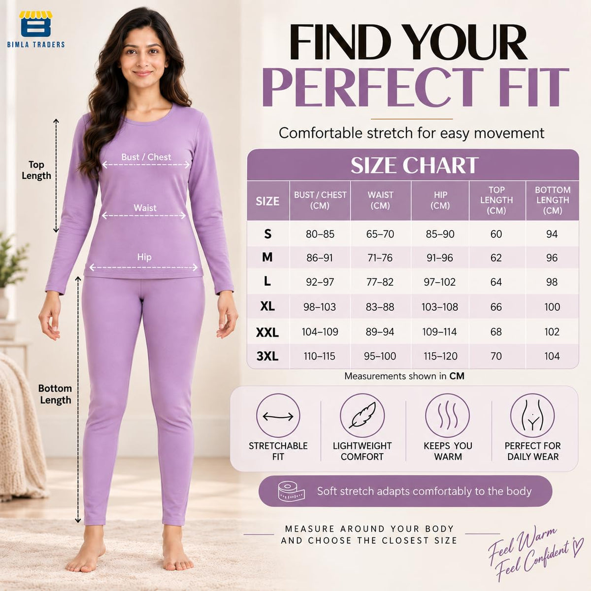 Bimla Traders Women's Thermal Top & Bottom Set | Warm Winter Innerwear