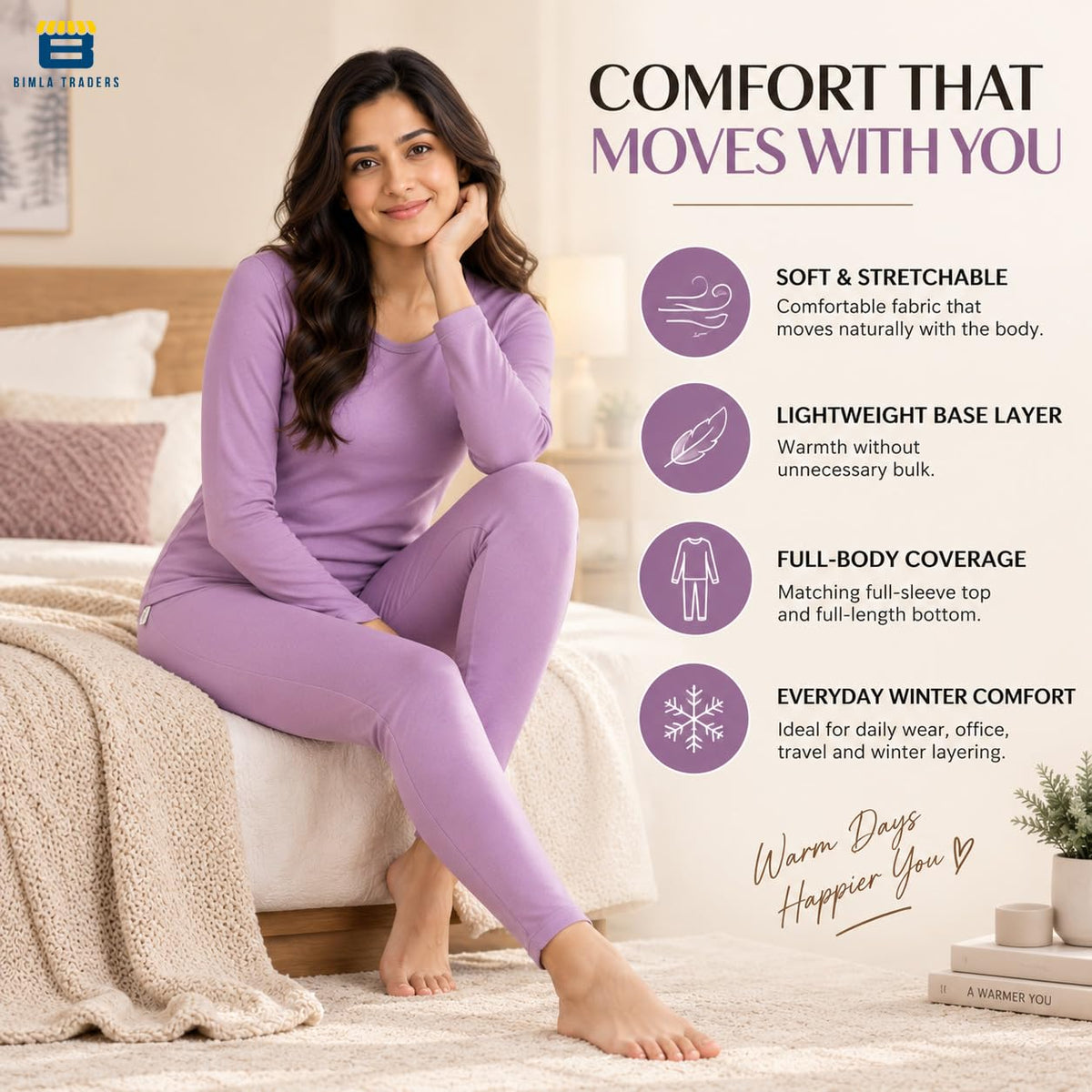Bimla Traders Women's Thermal Top & Bottom Set | Warm Winter Innerwear