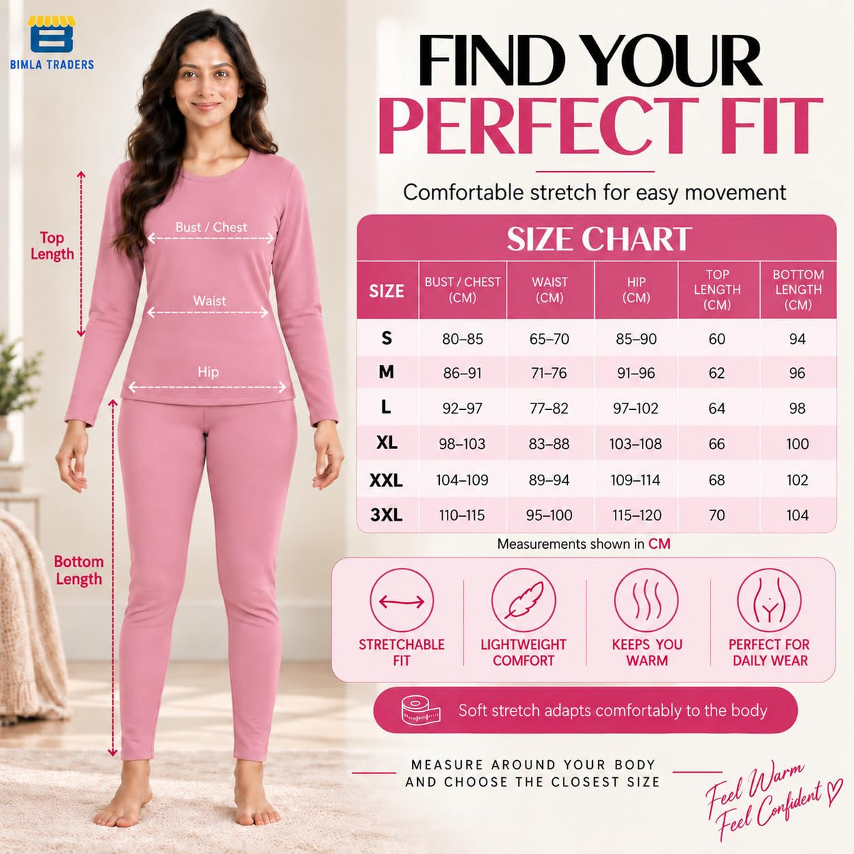 Bimla Traders Women's Thermal Top & Bottom Set | Warm Winter Innerwear