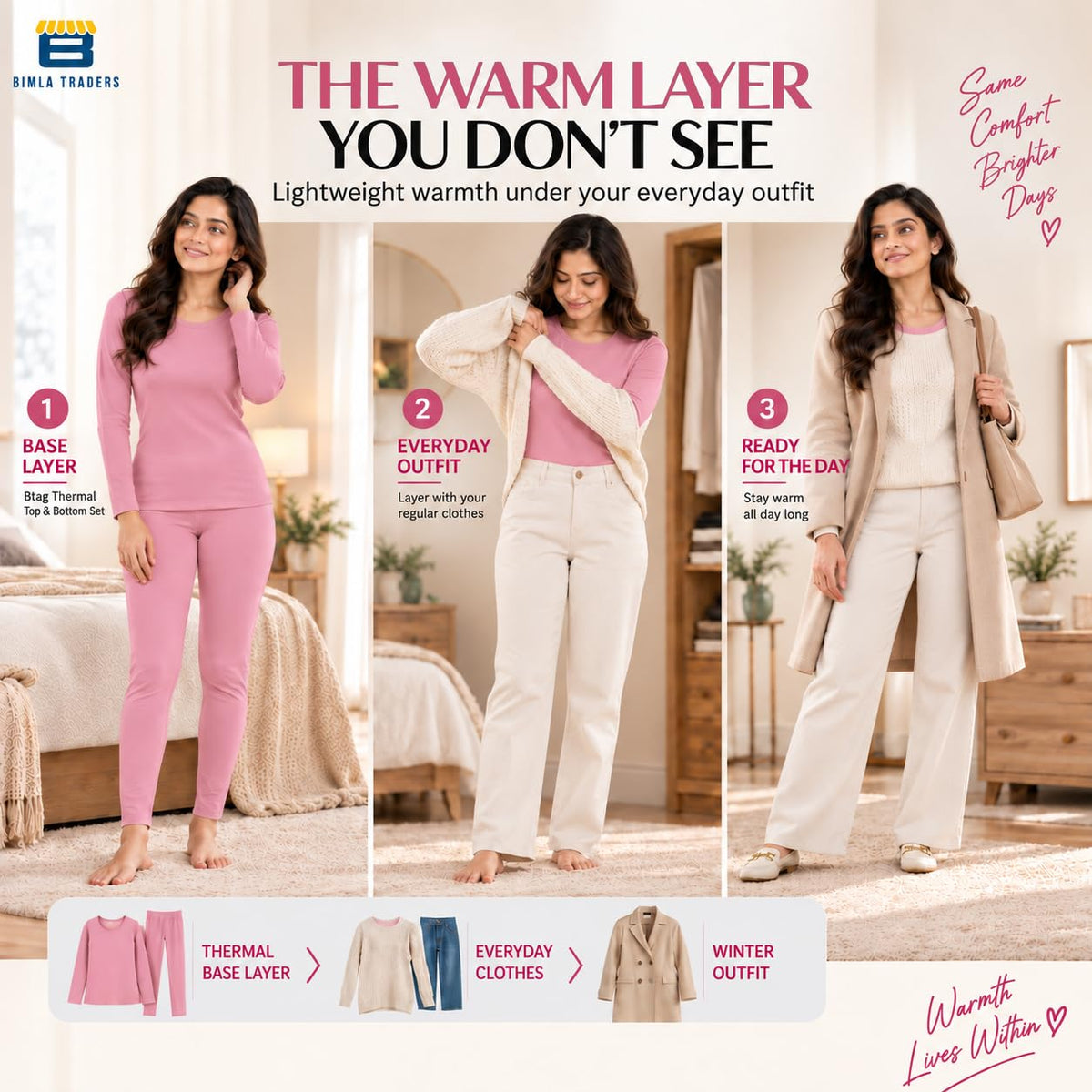 Bimla Traders Women's Thermal Top & Bottom Set | Warm Winter Innerwear