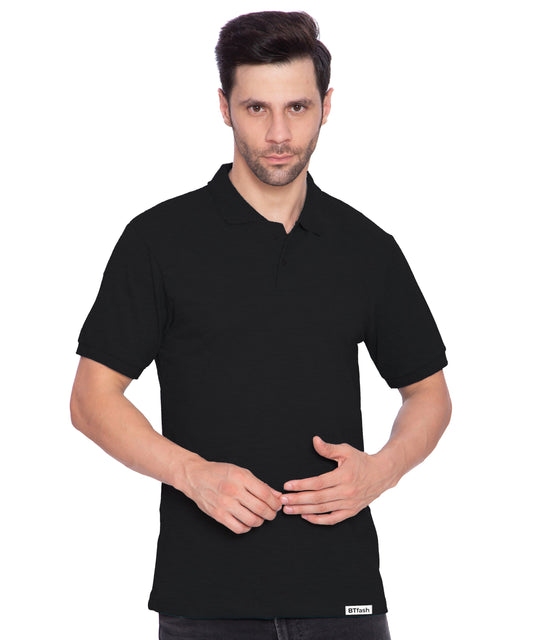 BTfash Men's Regular Fit Polo Neck Half Sleeve Solid Basic T-Shirt | Pack of 1