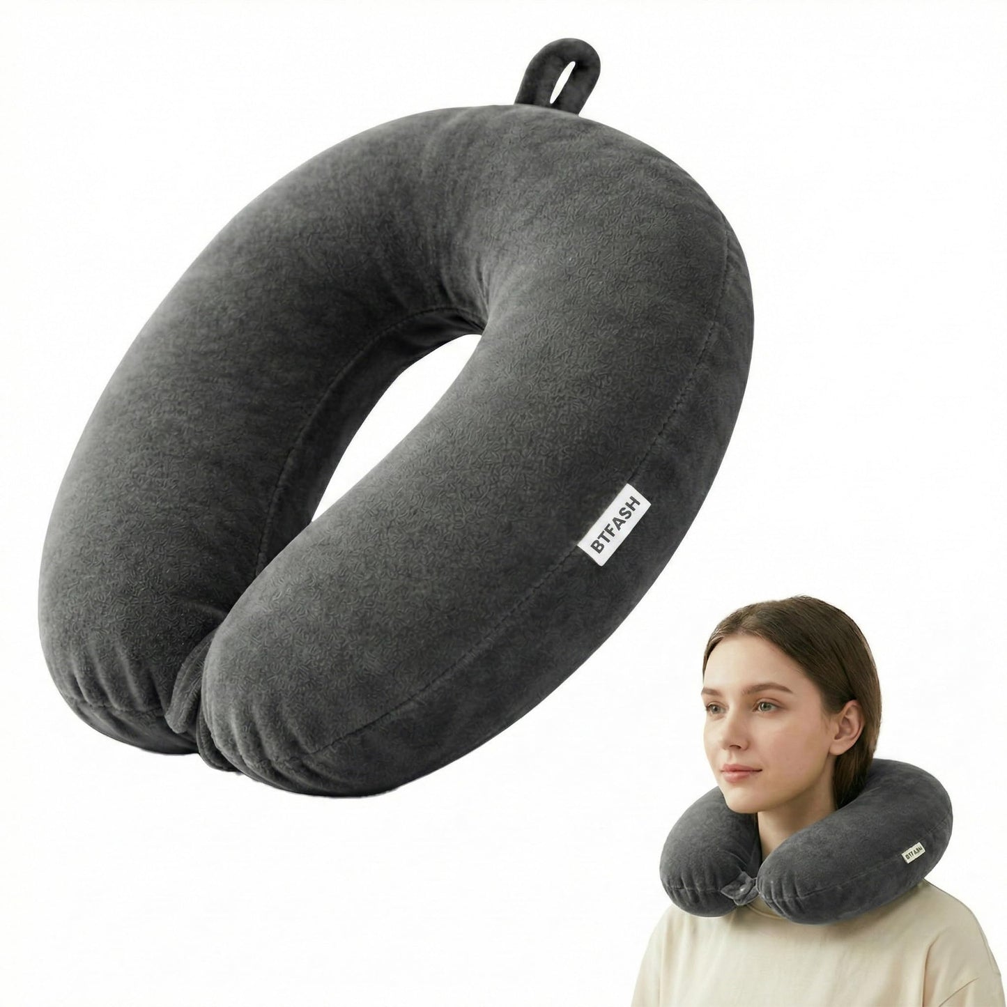 Bimla Traders Travel Neck Pillow for Men & Women | Soft Fibre Cushion for Flight, Car & Train | Soft Velvet Fabric with Attachable Snap Strap | Cervical Support for Neck Pain Relief. Pack of 1