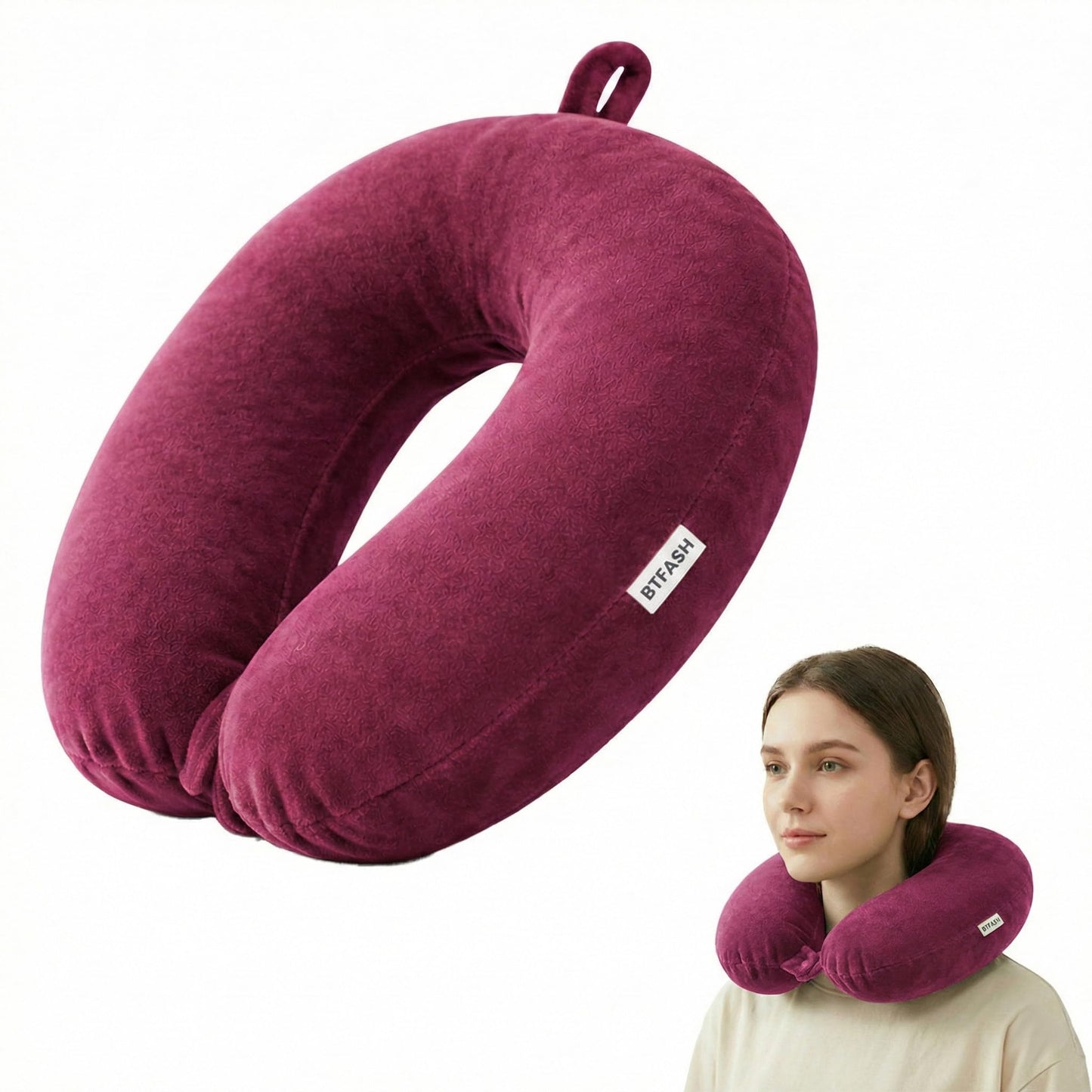 Bimla Traders Travel Neck Pillow for Men & Women | Soft Fibre Cushion for Flight, Car & Train | Soft Velvet Fabric with Attachable Snap Strap | Cervical Support for Neck Pain Relief. Pack of 1