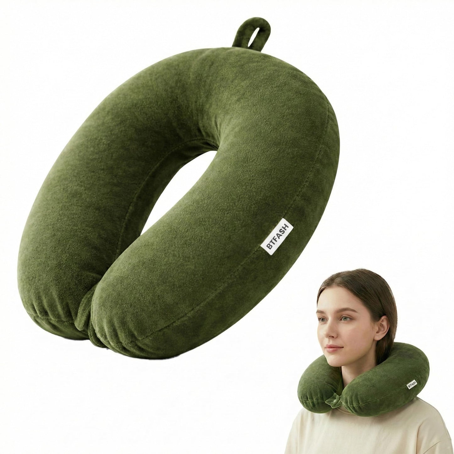 Bimla Traders Travel Neck Pillow for Men & Women | Soft Fibre Cushion for Flight, Car & Train | Soft Velvet Fabric with Attachable Snap Strap | Cervical Support for Neck Pain Relief. Pack of 1