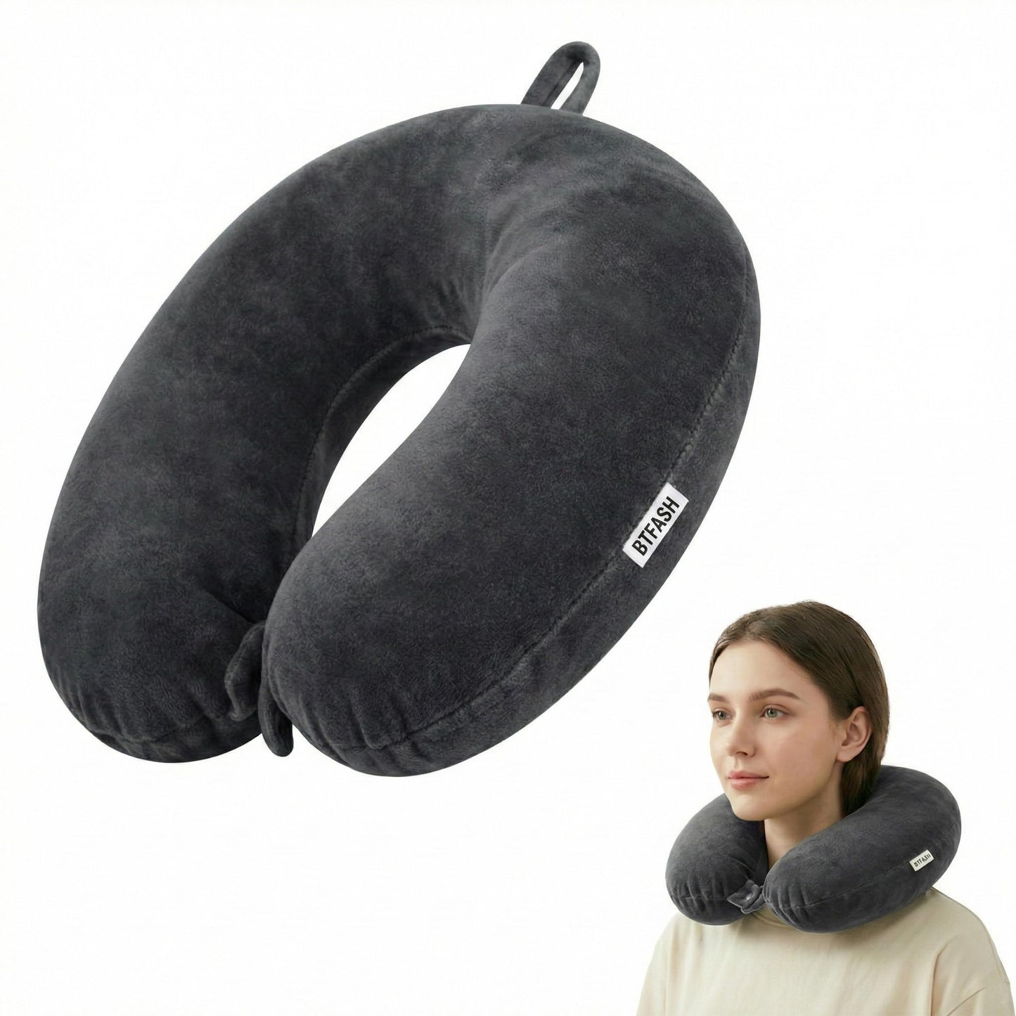 Bimla Traders Travel Neck Pillow for Men & Women | Soft Fibre Cushion for Flight, Car & Train | Soft Velvet Fabric with Attachable Snap Strap | Cervical Support for Neck Pain Relief. Pack of 1