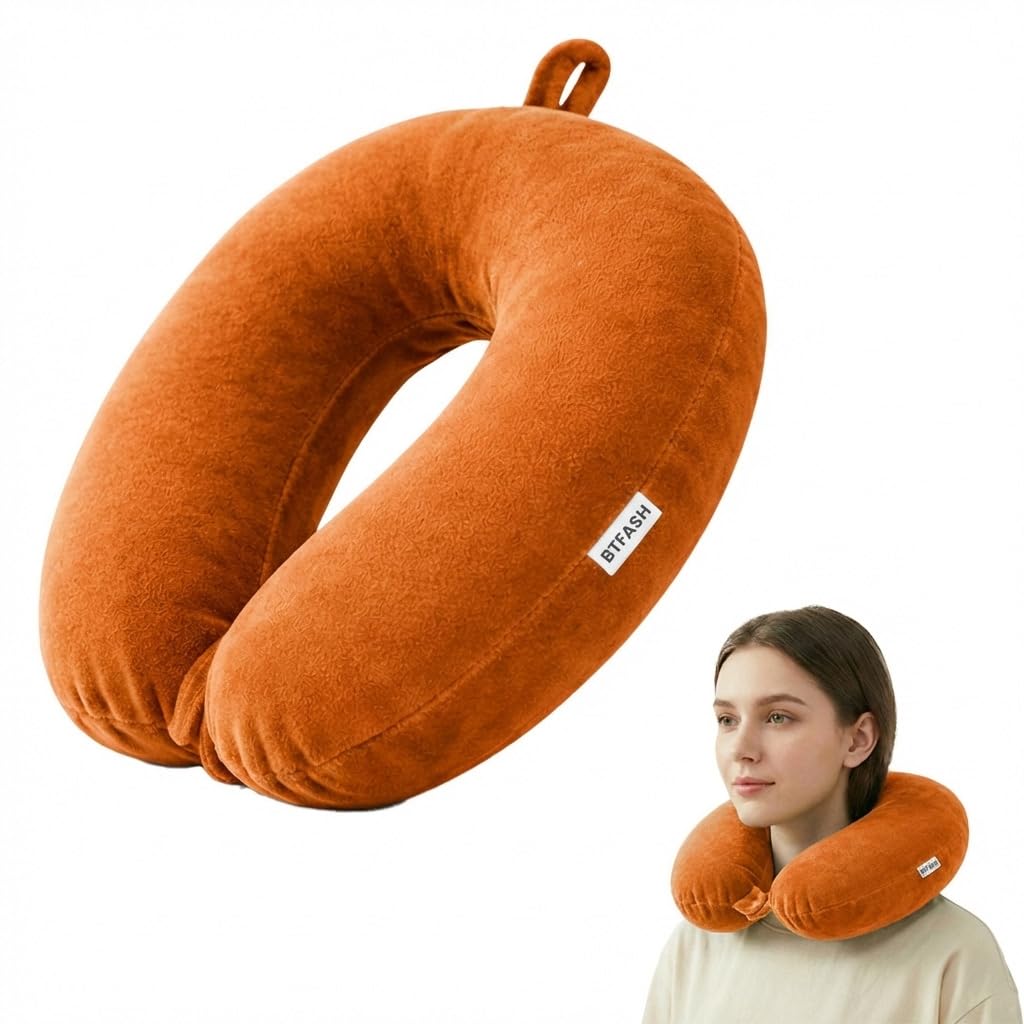 Bimla Traders Travel Neck Pillow for Men & Women | Soft Fibre Cushion for Flight, Car & Train | Soft Velvet Fabric with Attachable Snap Strap | Cervical Support for Neck Pain Relief. Pack of 1