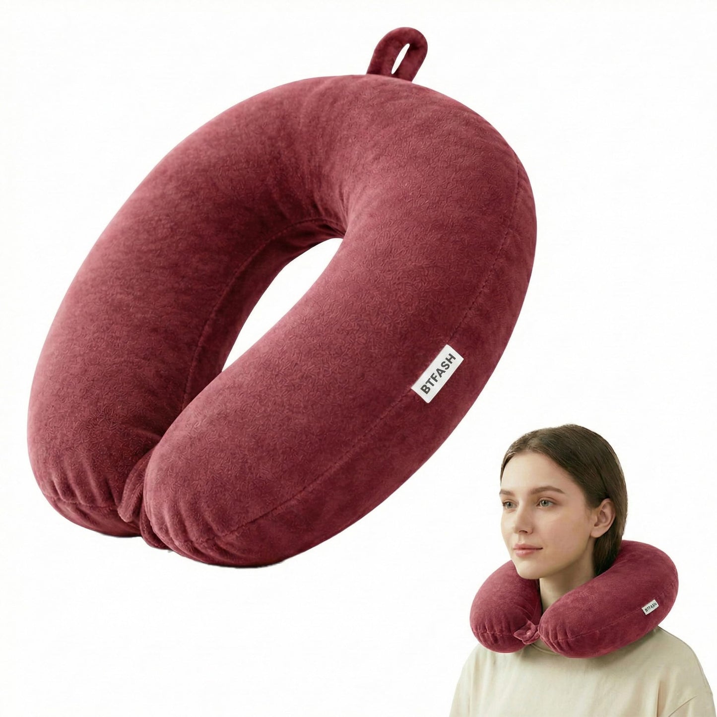 Bimla Traders Travel Neck Pillow for Men & Women | Soft Fibre Cushion for Flight, Car & Train | Soft Velvet Fabric with Attachable Snap Strap | Cervical Support for Neck Pain Relief. Pack of 1