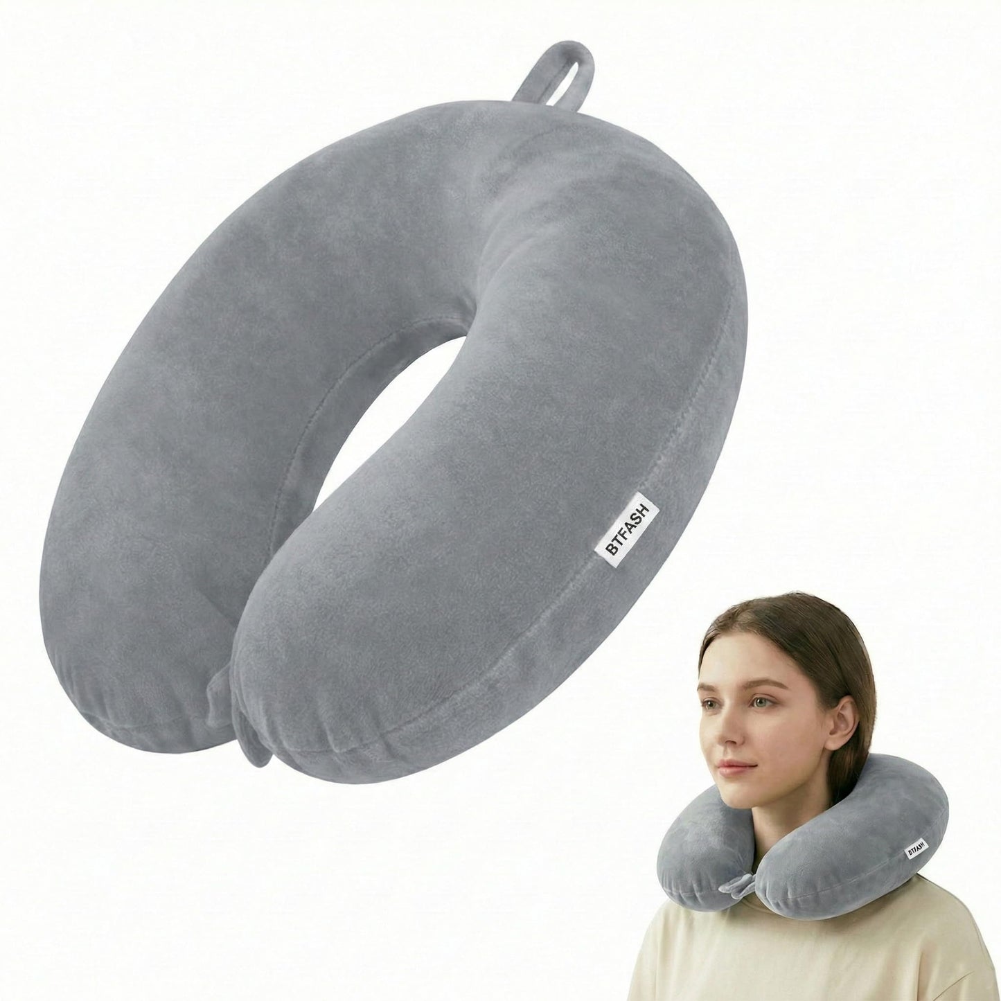 Bimla Traders Travel Neck Pillow for Men & Women | Soft Fibre Cushion for Flight, Car & Train | Soft Velvet Fabric with Attachable Snap Strap | Cervical Support for Neck Pain Relief. Pack of 1
