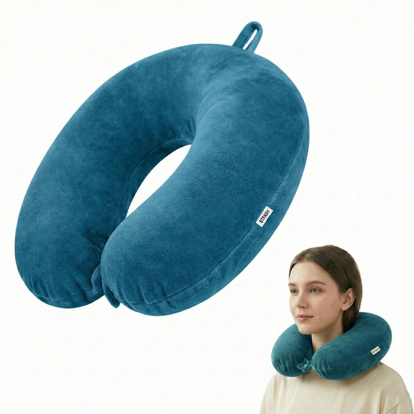 Bimla Traders Travel Neck Pillow for Men & Women | Soft Fibre Cushion for Flight, Car & Train | Soft Velvet Fabric with Attachable Snap Strap | Cervical Support for Neck Pain Relief. Pack of 1