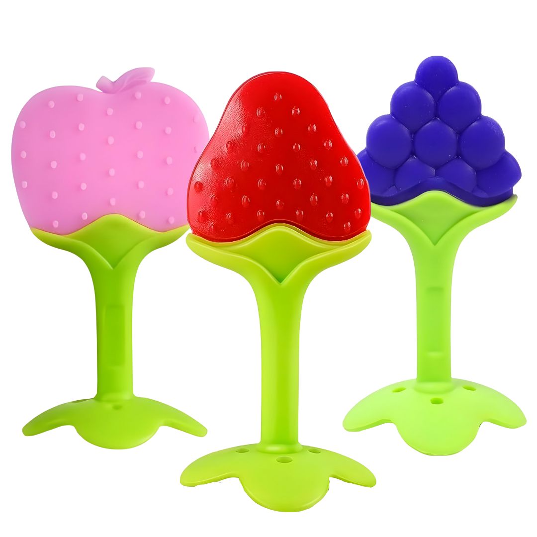 Baby Tree and Fruits Shape Teether Teething | Natural Organic Freezer Safe for Newborn Infant, Babies | Silicone BPA Free | Gum Pain Relief 3D Soother Set