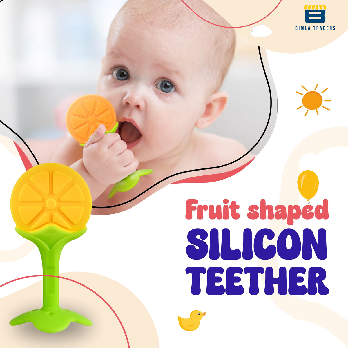 Bimla Traders Baby Tree and Fruits Shape Teether Teething | Natural Organic Freezer Safe for Newborn Infant, Babies | Silicone BPA Free | Gum Pain Relief 3D Soother Set