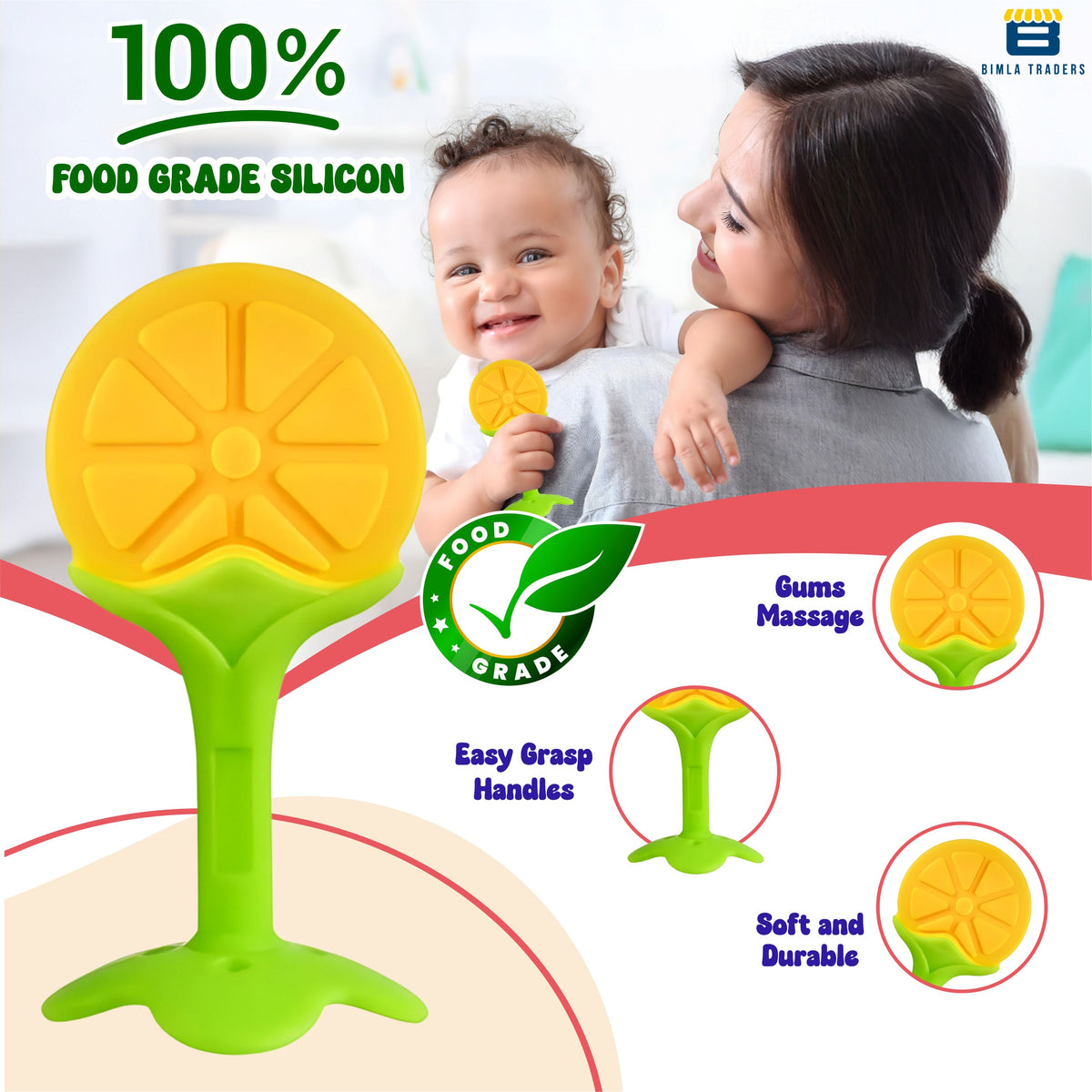 Bimla Traders Baby Tree and Fruits Shape Teether Teething | Natural Organic Freezer Safe for Newborn Infant, Babies | Silicone BPA Free | Gum Pain Relief 3D Soother Set