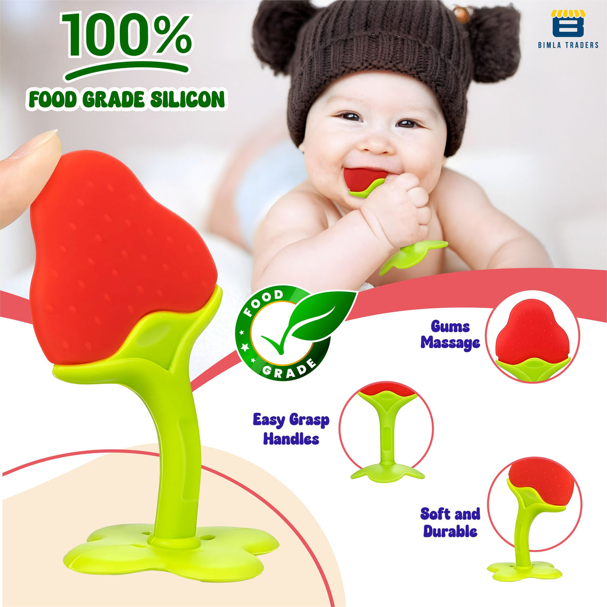 Bimla Traders Baby Tree and Fruits Shape Teether Teething | Natural Organic Freezer Safe for Newborn Infant, Babies | Silicone BPA Free | Gum Pain Relief 3D Soother Set
