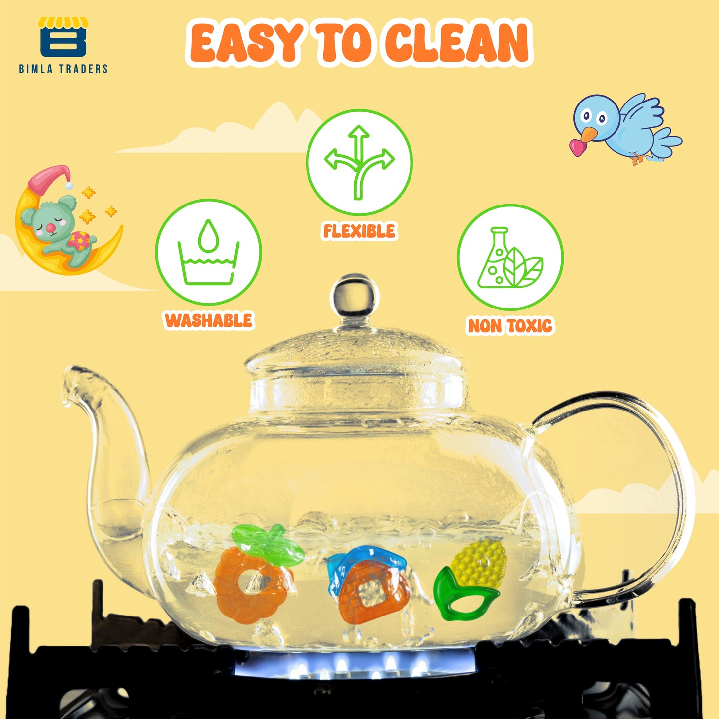 BTfash Baby Water Filled Silicone Cooling Teether | Soft Teething Toy for Babies | Soothes Gums and Easy to Grip | Non-Toxic Food Grade Bpa-Free for Toddlers, Infants | Design May Vary