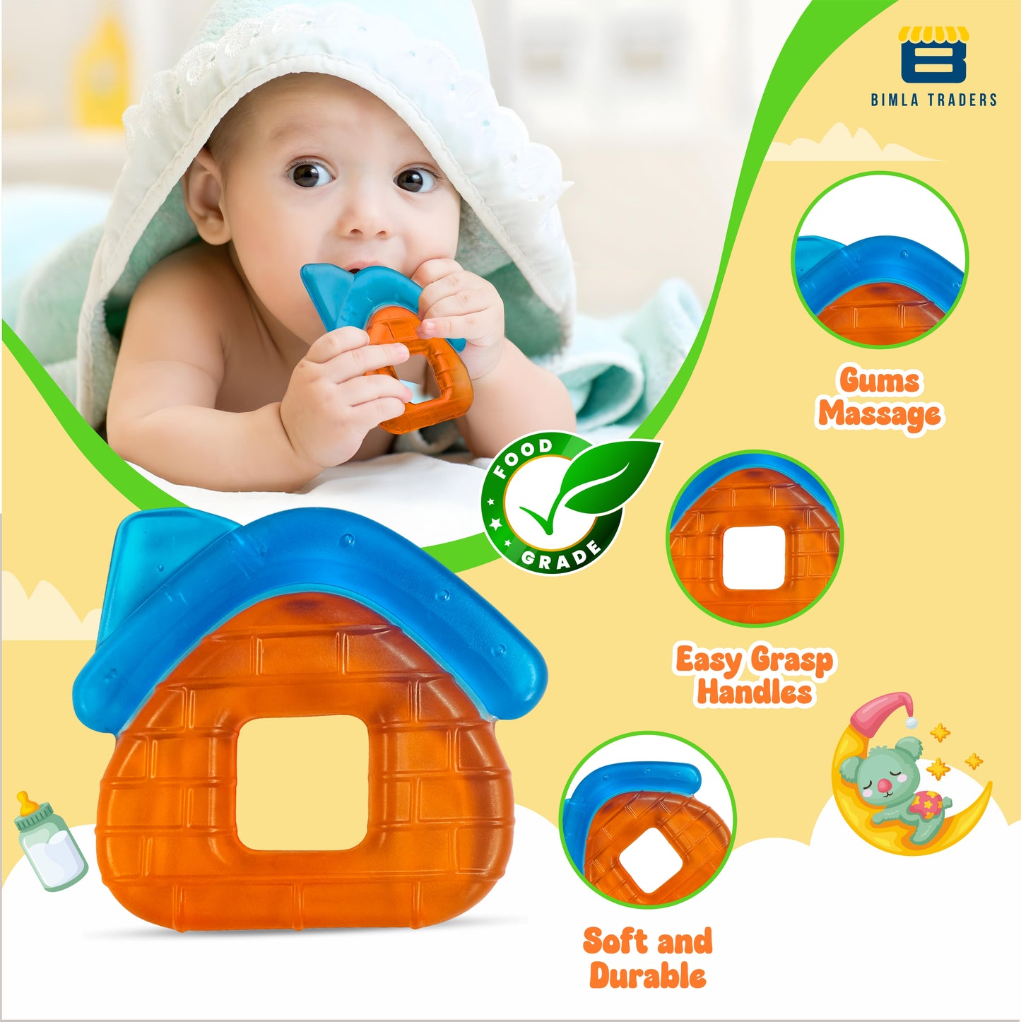 BTfash Baby Water Filled Silicone Cooling Teether | Soft Teething Toy for Babies | Soothes Gums and Easy to Grip | Non-Toxic Food Grade Bpa-Free for Toddlers, Infants | Design May Vary