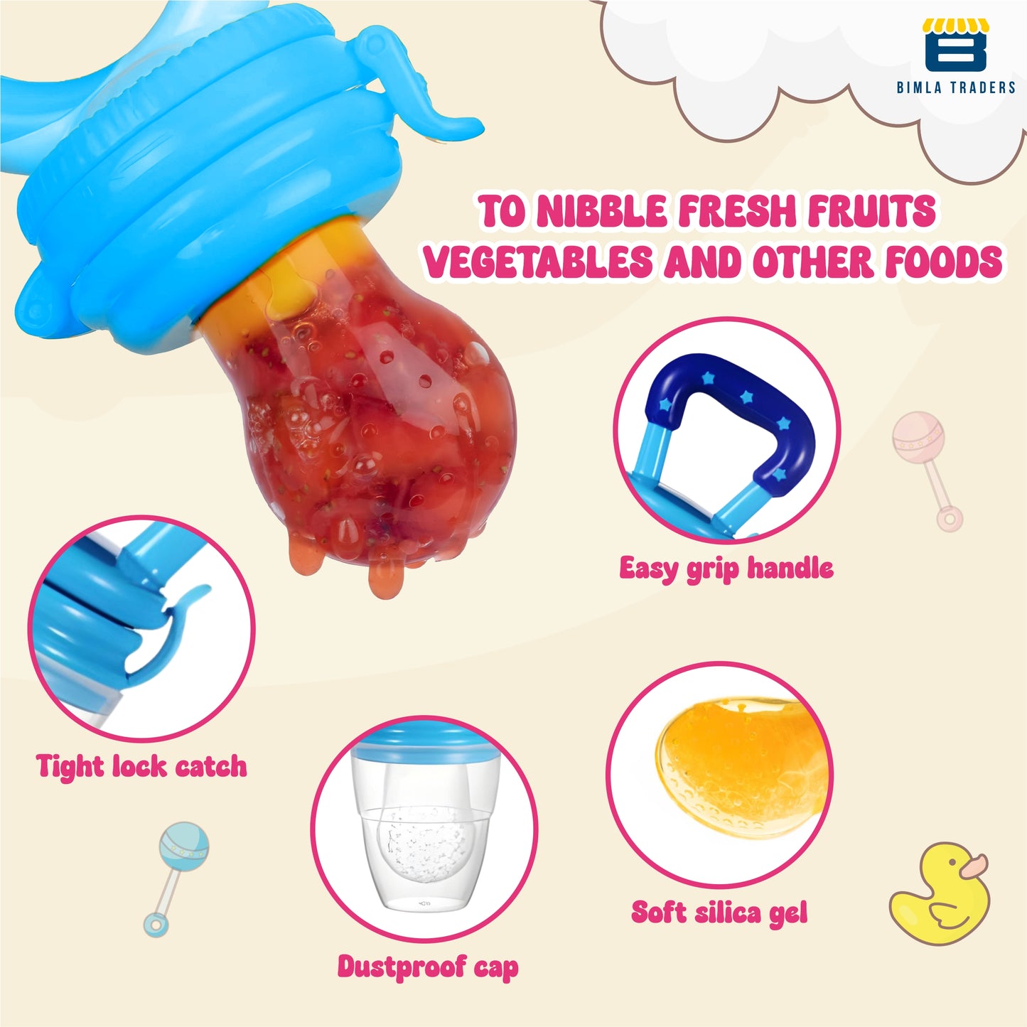 BTfash Baby Silicone Pacifier - Fruit & Food Feeder | Anti Choking Fruit Pacifier | BPA Free Soother | Soft Nibbler/Feeder with Extra Mesh for Newborn, Infants, Toddlers