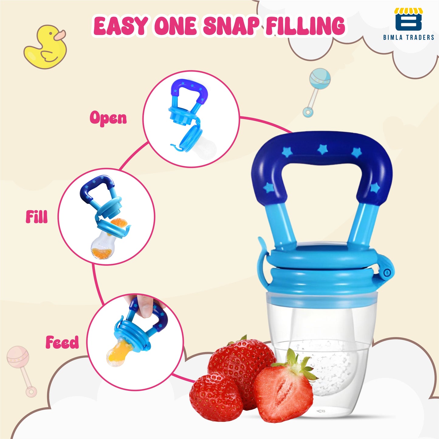 BTfash Baby Silicone Pacifier - Fruit & Food Feeder | Anti Choking Fruit Pacifier | BPA Free Soother | Soft Nibbler/Feeder with Extra Mesh for Newborn, Infants, Toddlers