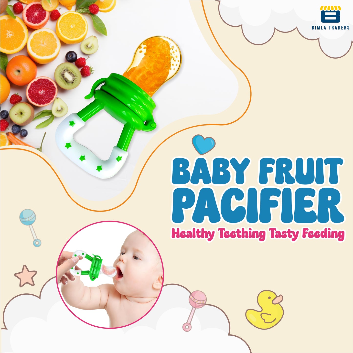 BTfash Baby Silicone Pacifier - Fruit & Food Feeder | Anti Choking Fruit Pacifier | BPA Free Soother | Soft Nibbler/Feeder with Extra Mesh for Newborn, Infants, Toddlers