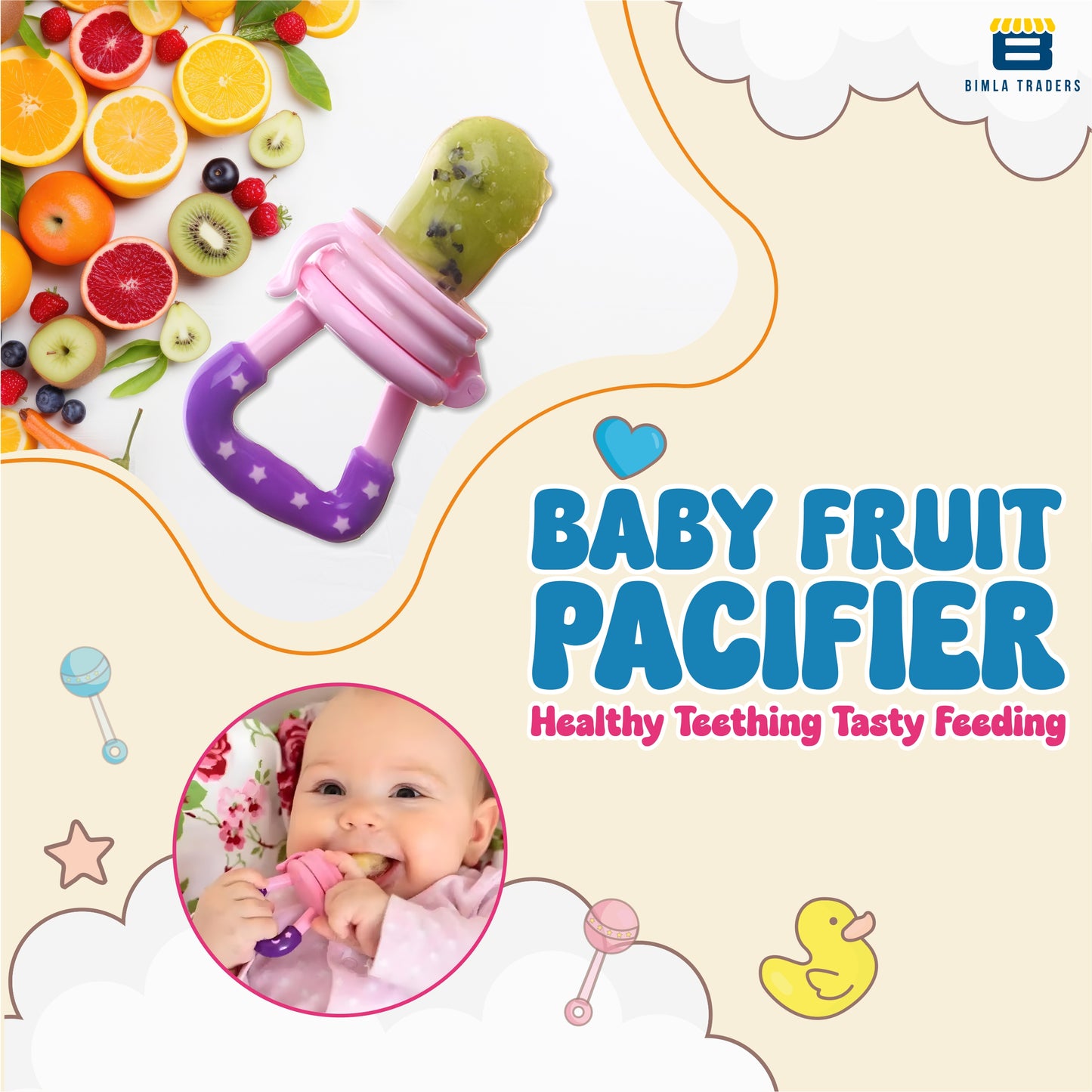 BTfash Baby Silicone Pacifier - Fruit & Food Feeder | Anti Choking Fruit Pacifier | BPA Free Soother | Soft Nibbler/Feeder with Extra Mesh for Newborn, Infants, Toddlers
