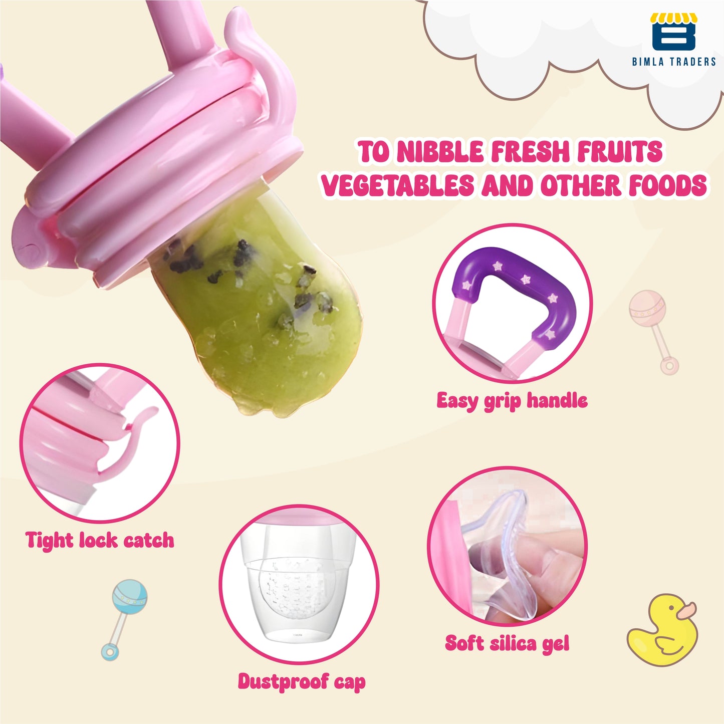 BTfash Baby Silicone Pacifier - Fruit & Food Feeder | Anti Choking Fruit Pacifier | BPA Free Soother | Soft Nibbler/Feeder with Extra Mesh for Newborn, Infants, Toddlers