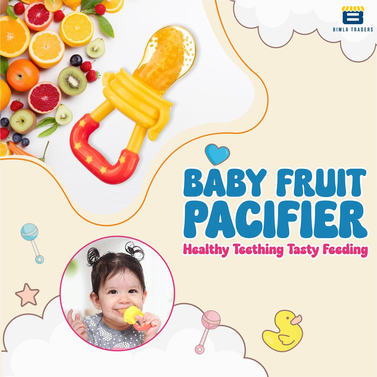 BTfash Baby Silicone Pacifier - Fruit & Food Feeder | Anti Choking Fruit Pacifier | BPA Free Soother | Soft Nibbler/Feeder with Extra Mesh for Newborn, Infants, Toddlers