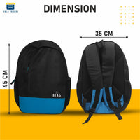 Btag Casual Backpack 28L High Durable Unisex, 2 Main Compartments, Bottle Pocket, Front Pocket, Padded Shoulder Strap | Black/Blue